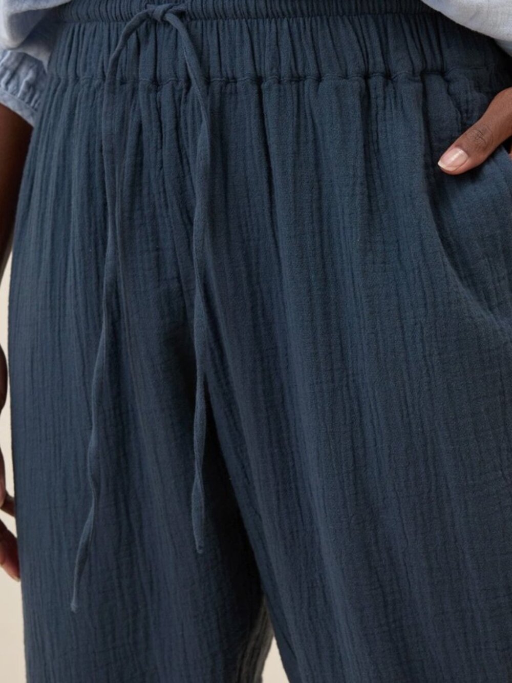 Pact Organic Coastal Double Gauze Tapered Pull-On Pant XS French Navy - Picture 3 of 9